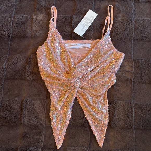 NWT Urban Outfitters Silence + Noise Small Pink Sparkle Sequin Tank Top - Picture 4 of 8